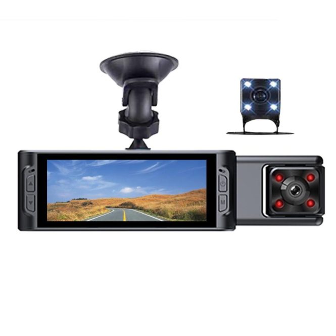 Car DVR | 3 Cameras Dash Cam Car Video Recording Camcorder Wide Angle Car Camera Recorder WIFI Interconnection Auto Safety Driving Recorder Black Car Black