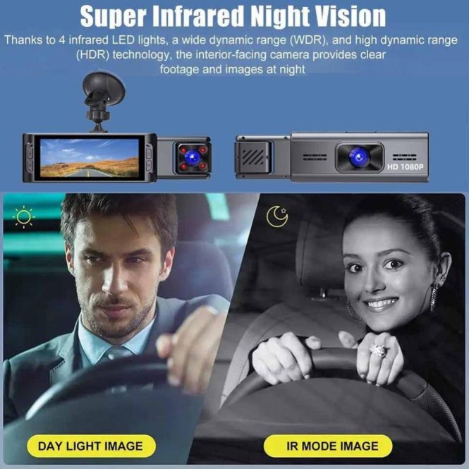 Car DVR | 3 Cameras Dash Cam Car Video Recording Camcorder Wide Angle Car Camera Recorder WIFI Interconnection Auto Safety Driving Recorder Black Car Black