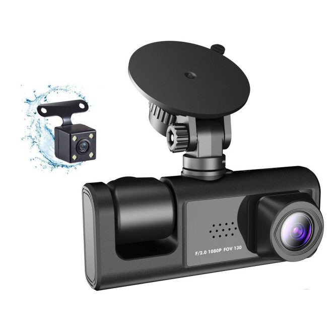 Car DVR | 3 Cameras Dash Cam Multi-Language Clear Car Rearview Mirror Car Video Recording Camcorder Black Car Black