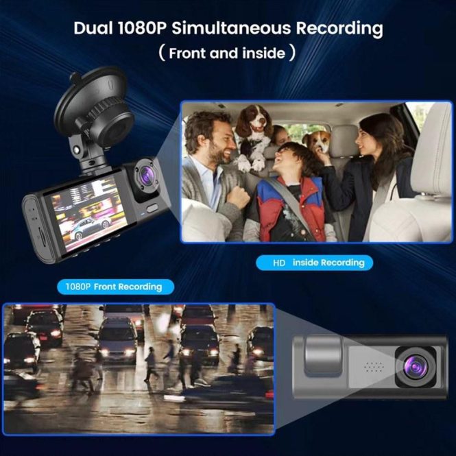 Car DVR | 3 Cameras Dash Cam Multi-Language Clear Car Rearview Mirror Car Video Recording Camcorder Black Car Black