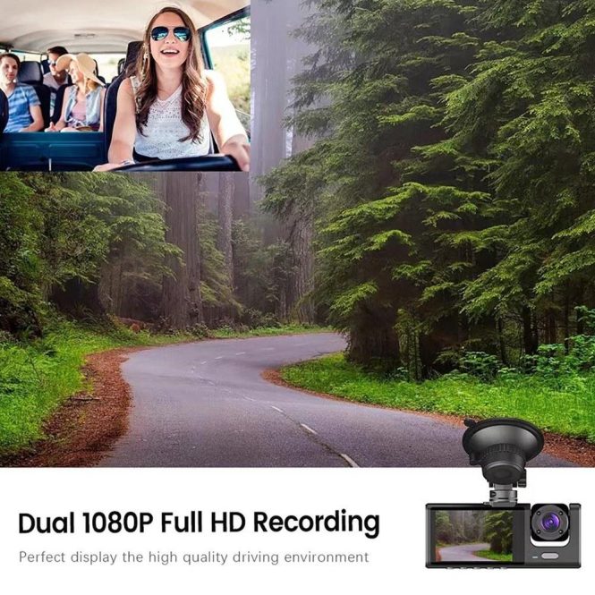 Car DVR | 3 Cameras Dash Cam Multi-Language Clear Car Rearview Mirror Car Video Recording Camcorder Black Car Black