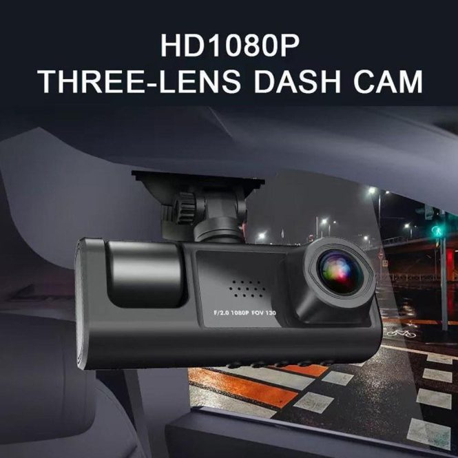 Car DVR | 3 Cameras Dash Cam Multi-Language Clear Car Rearview Mirror Car Video Recording Camcorder Black Car Black