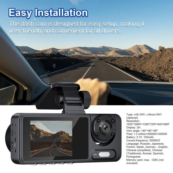 Car DVR | 3 Cameras Dash Cam Multi-Language Clear Car Rearview Mirror(with WiFi) Car Car DVR