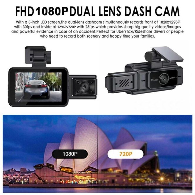 Car DVR | 3 Cameras Dash Cam Parking Monitoring Clear Car Rearview Mirror Black Car Black