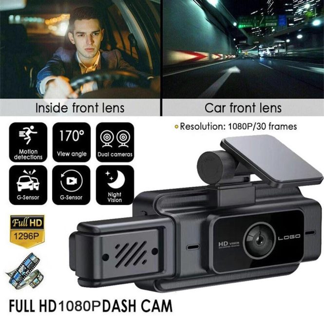 Car DVR | 3 Cameras Dash Cam Parking Monitoring Clear Car Rearview Mirror Black Car Black