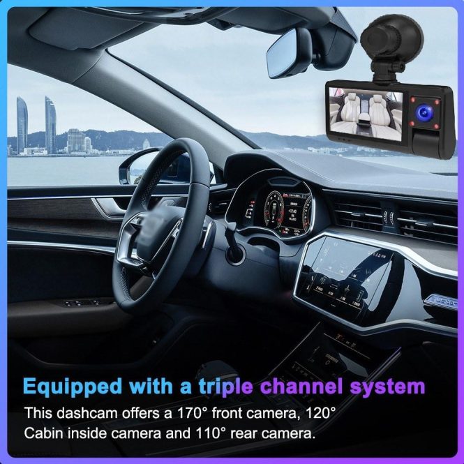 Car DVR | 3 Cameras Dash Cam Touched Screen Clear Car Rearview Mirror Black Car Black