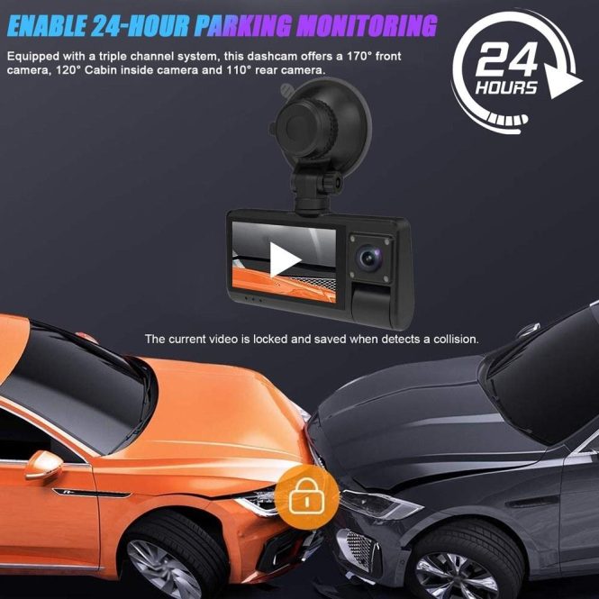 Car DVR | 3 Cameras Dash Cam Touched Screen Clear Car Rearview Mirror Black Car Black