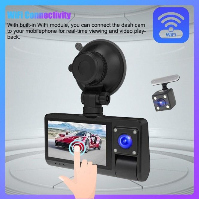 Car DVR | 3 Cameras Dash Cam Touched Screen Clear Car Rearview Mirror Black Car Black