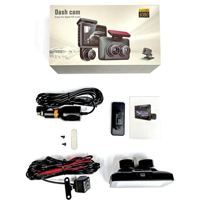 Car DVR | Dash Cam Front and Rear Inside 3 Cameras 1080+720+480P 4in Car Rearview Mirror Black Car Black