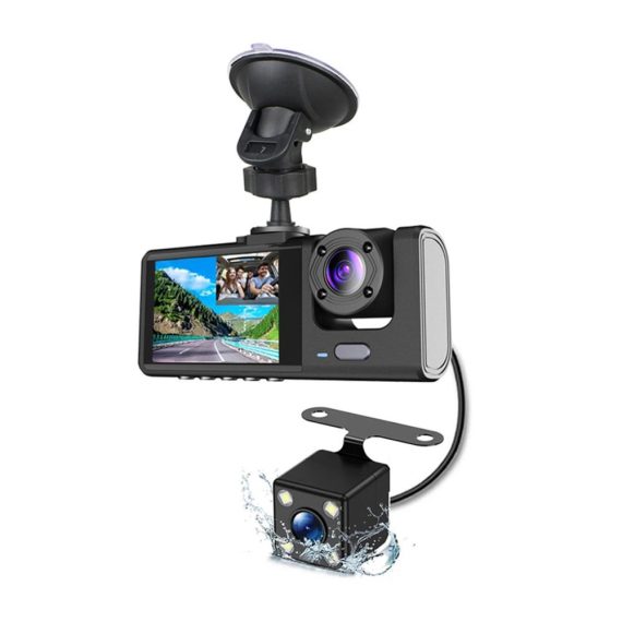 Car DVR | Dash Cam Front and Rear Inside 3 Cameras 1080P+720P+480p Black Car Black