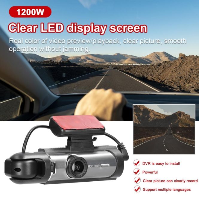 Car DVR | Multi-language Dual Lens Car Video Recorder Auto Dash Cam Black Car Black