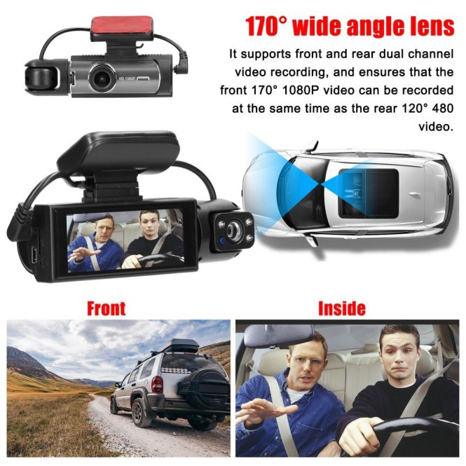 Car DVR | Multi-language Dual Lens Car Video Recorder Auto Dash Cam Black Car Black