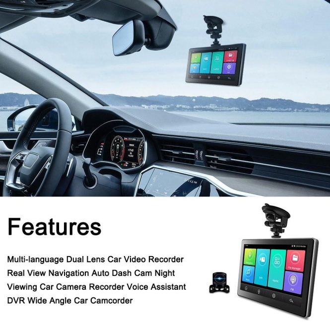 Car DVR | Multi-language Dual Lens Car Video Recorder Real View Navigation Auto Dash Cam Black Car Black