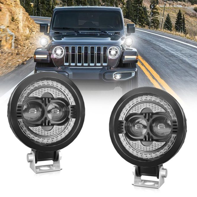 Car Fog Lights | 2PCS 120W 18000LM Super Bright Spot Driving Lights Waterproof Fog Lights Round LED Pods for Car Motorcycle SUV ATV Truck Black Car Fog Lights Black