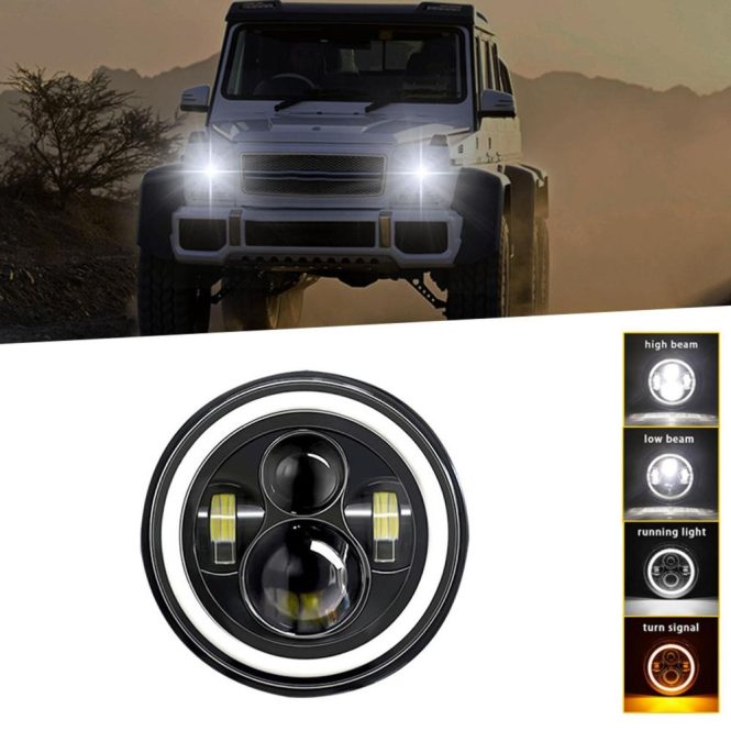 Car Headlights | 140W 7 inch 6000K IP67 Waterproof Car Motorcycle LED Headlight with DRL/Turn Signal/Low Beam/High Beam 1pcs Black Car Headlights Black