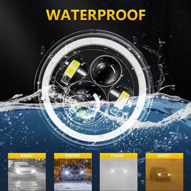 Car Headlights | 140W 7 inch 6000K IP67 Waterproof Car Motorcycle LED Headlight with DRL/Turn Signal/Low Beam/High Beam 1pcs Black Car Headlights Black