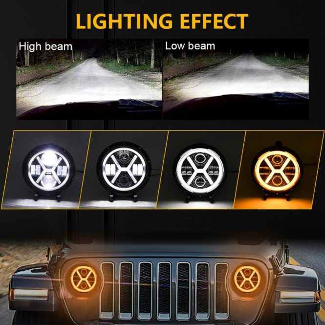 Car Headlights | 1Pcs 7 inch Car Motorcycle LED Headlight 500W 6000K 30000LM IP67 Waterproof DRL/Turn Signal/Low Beam/High Beam Headlight Black Car Headlights Black