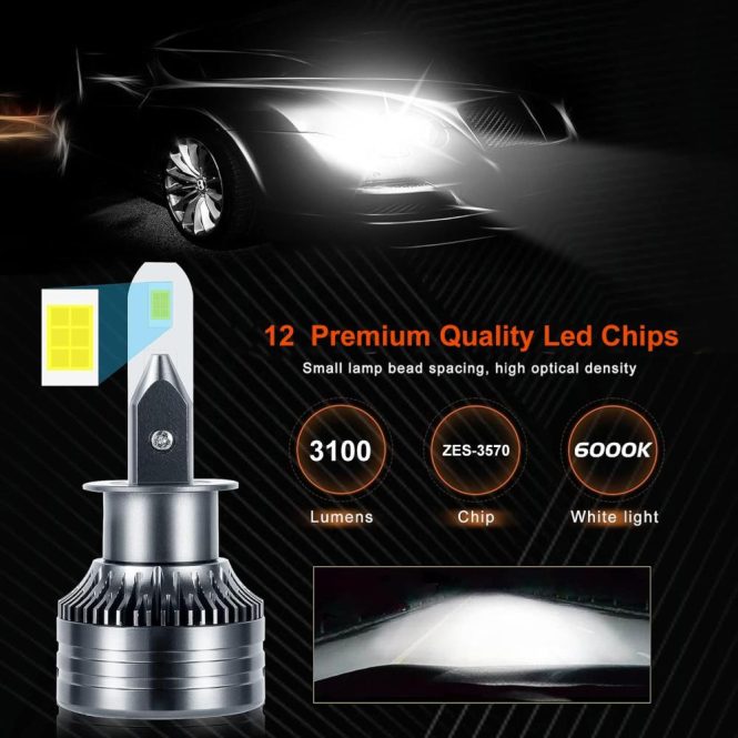 Car Headlights | 2PCS H1 LED Headlight Bulbs IP68 Waterproof Car LED Headlight Bulbs 6000K 30W 3100LM Bright LED Headlights Grey Car Headlights Car Headlights