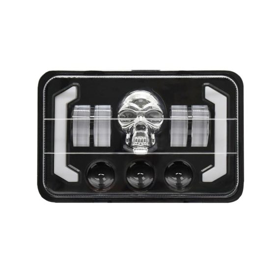 Car Headlights | 4×6 5 inch Car LED Headlight Rectangle Skull Headlight with High/Low Beam DRL Turn Signal 1pcs Black Car Headlights Black