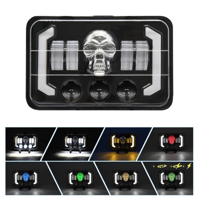 Car Headlights | 4×6 5 inch Car LED Headlight Rectangle Skull Headlight with High/Low Beam DRL Turn Signal 4pcs Black Car Headlights Black