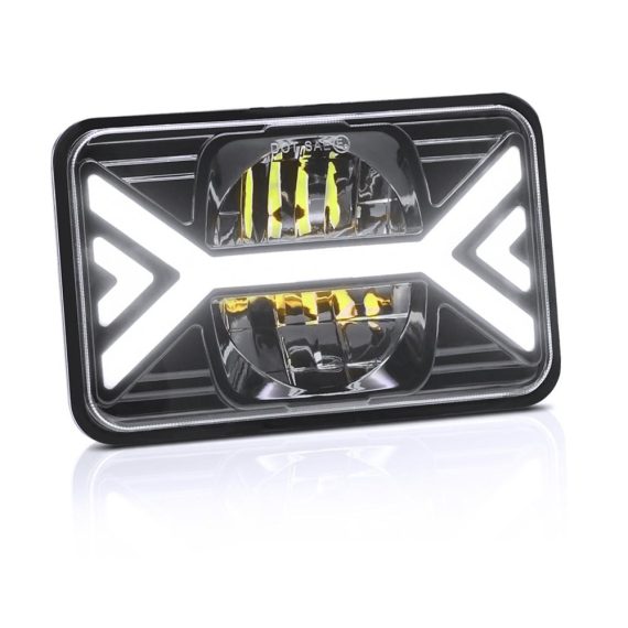 Car Headlights | 5inch Car LED Headlights 4×6 inch Headlamp with White High/Low Beam DRL Amber Turn Signal 1pcs Black Car Headlights Black