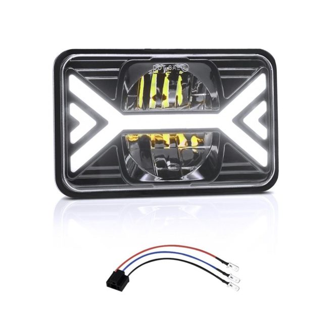 Car Headlights | 5inch Car LED Headlights 4×6 inch Headlamp with White High/Low Beam DRL Amber Turn Signal 1pcs Black Car Headlights Black