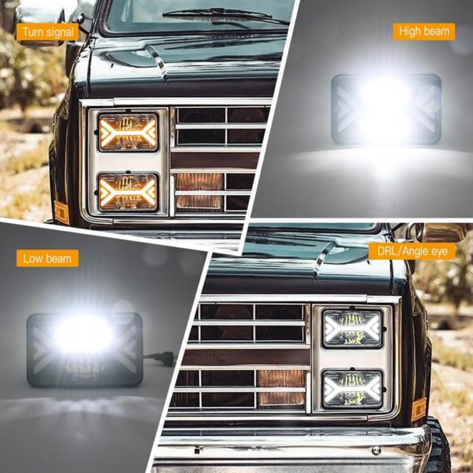 Car Headlights | 5inch Car LED Headlights 4×6 inch Headlamp with White High/Low Beam DRL Amber Turn Signal 1pcs Black Car Headlights Black