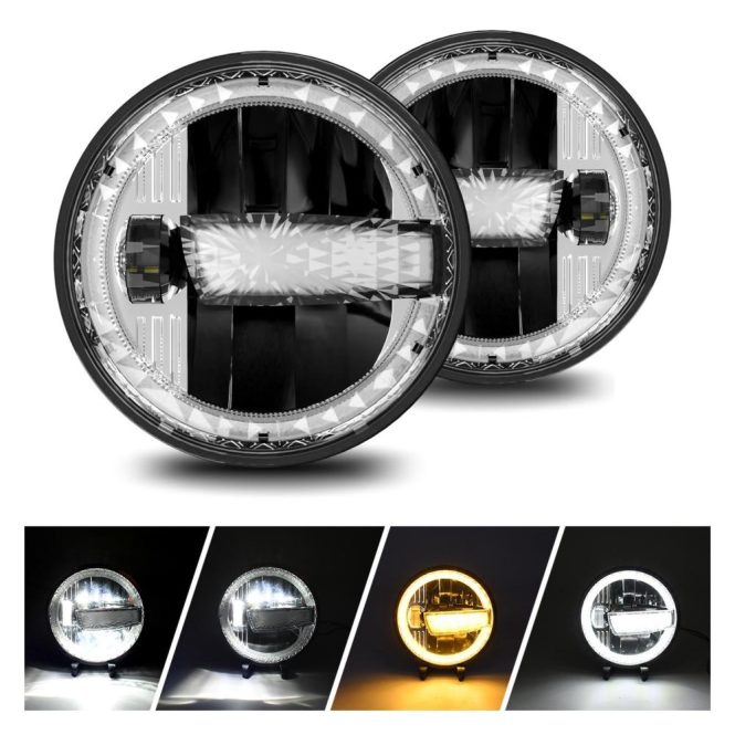 Car Headlights | 7 Inch Car LED Headlights with High/ Low Beam DRL Turn Signal Light 6000K/3000K 300W Waterproof Round Headlights Black Car Lights Black