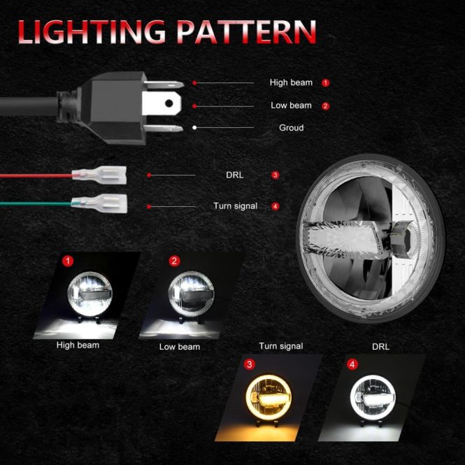 Car Headlights | 7 Inch Car LED Headlights with High/ Low Beam DRL Turn Signal Light 6000K/3000K 300W Waterproof Round Headlights Black Car Lights Black