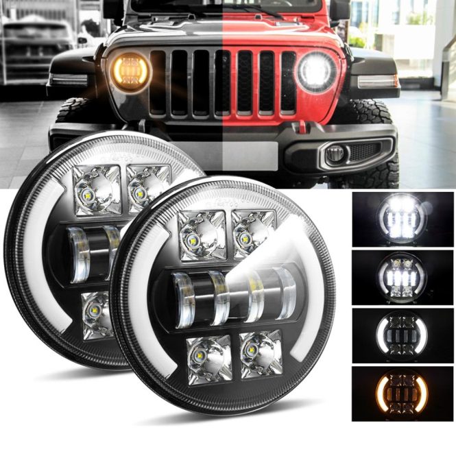 Car Headlights | 7 inch Car Motorcycle LED Headlight with DRL/Turn Signal/Low Beam/High Beam 1pcs Black Car Headlights Black