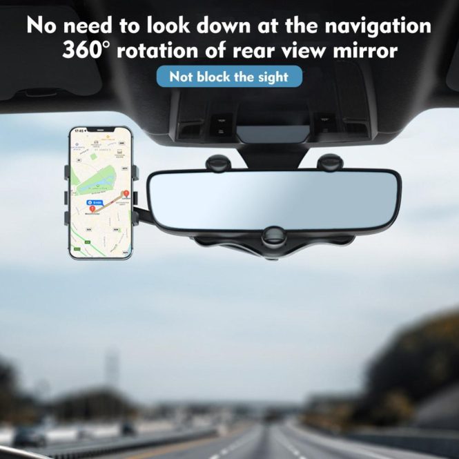 Car Phone Holder | Rearview Mirror Phone Holder for Car Multifunctional Retractable Car Phone Holder 360° Rotatable One-handed Operation Black Car Decorations Black