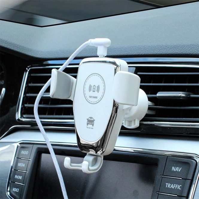 Car Phone Holder | Wireless Charger Car Phone Bracket Fast Charging Wireless Car Outlet Charger Mount Stand Mobile Phone Holder White Car Decorations Car Phone Holder