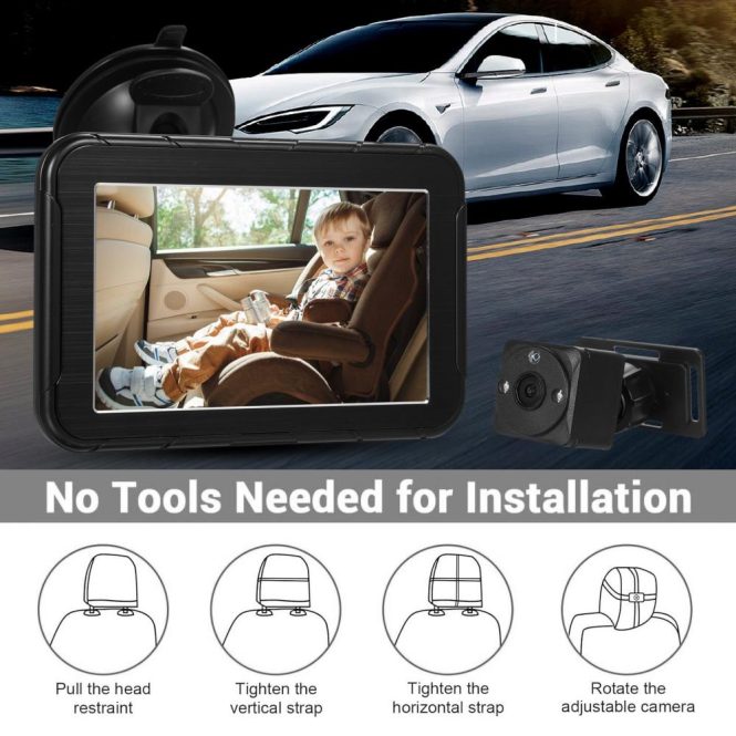 Car Rear View Camera | 5 inch HD 1080P Car Baby Monitor with Infant Car Seat Camera Rear Facing Backseat Camera Black Car Alarms & Security Black