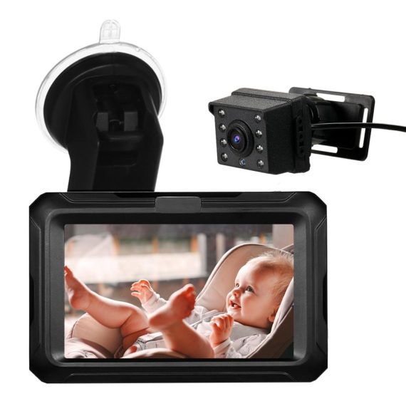 Car Rear View Camera | Baby Car Mirror 1080P Baby Monitor with Camera with 4.3inch IPS Screen Night Vision Function Adjustable Wide View Angle Black Car Alarms & Security Black