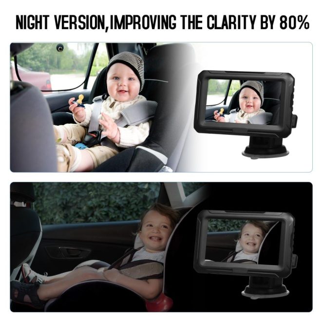 Car Rear View Camera | Baby Car Mirror 1080P Baby Monitor with Camera with 4.3inch IPS Screen Night Vision Function Adjustable Wide View Angle Black Car Alarms & Security Black