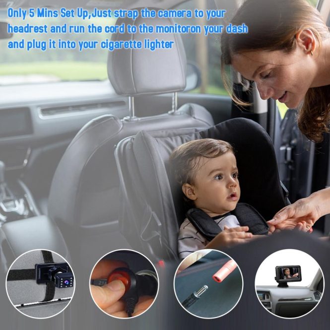 Car Rear View Camera | Baby Car Mirror 1080P Baby Monitor with Camera with 4.3inch IPS Screen Night Vision Function Adjustable Wide View Angle Black Car Alarms & Security Black