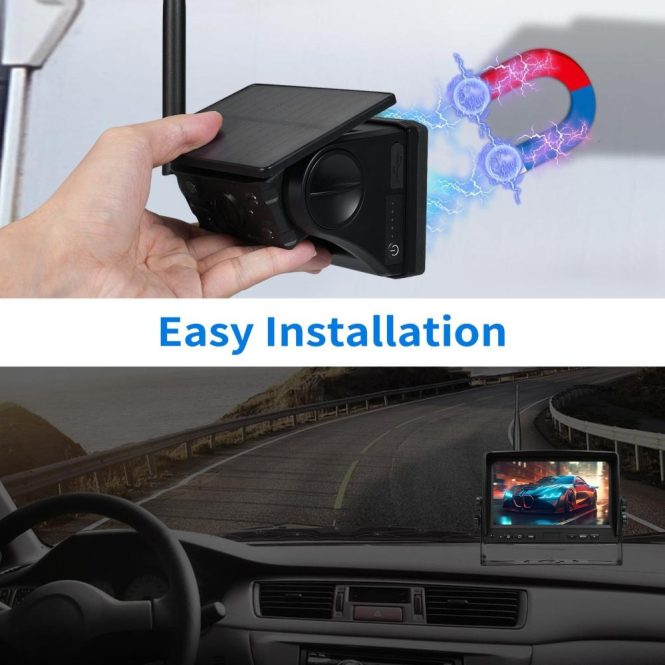 Car Rear View Camera | Portable Cordless Scratch-Proof Truck Trailer Hitch Rear View Camera HD 1080P No Wiring No Drilling Rechargeable 7 inch Monitor Kit for Car RV Camper Black Car Alarms & Security Black