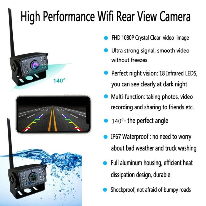 Car Rear View Camera | Wireless Backup Camera 1080P 5G WiFi Night Vision Rear View Camera for iOS/Android IP67 Waterproof Reverse Camera for Truck Trailer RV Camper Car Alarms & Security Car Rear View Camera