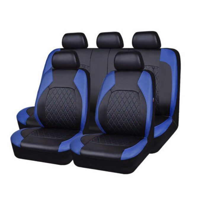 Car Seat Cushion | 9 Pieces Car Seat Covers Universal PU Leather Seat Protector Full Set Automobile Interior Accessories for Car SUV Vehicle Royal Blue Car Decorations Car Seat Cushion