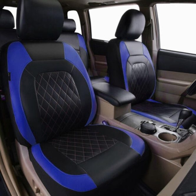 Car Seat Cushion | 9 Pieces Car Seat Covers Universal PU Leather Seat Protector Full Set Automobile Interior Accessories for Car SUV Vehicle Royal Blue Car Decorations Car Seat Cushion