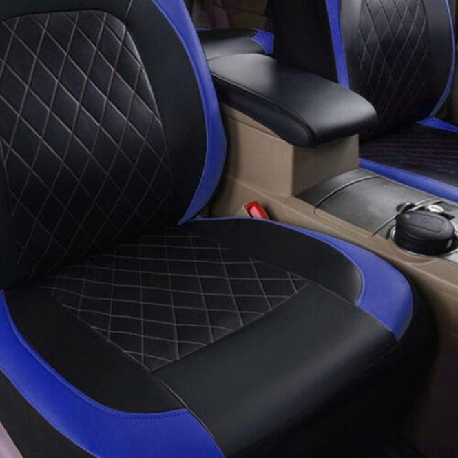 Car Seat Cushion | 9 Pieces Car Seat Covers Universal PU Leather Seat Protector Full Set Automobile Interior Accessories for Car SUV Vehicle Royal Blue Car Decorations Car Seat Cushion