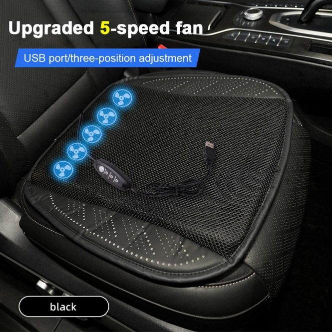 Car Seat Cushion | Car Seat Fan Cushion for Summer Driving Cooling Car Seat Cover with 5 Fans and 3 Adjustable Speed Black Car Decorations Black