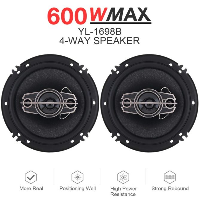 Car Speaker | One Pair 6 Inch Car Stereo Door Speakers 600 Watts Max 4 Way Full Range Audio Tweeters Coaxial Speakers Black Car Audio Black