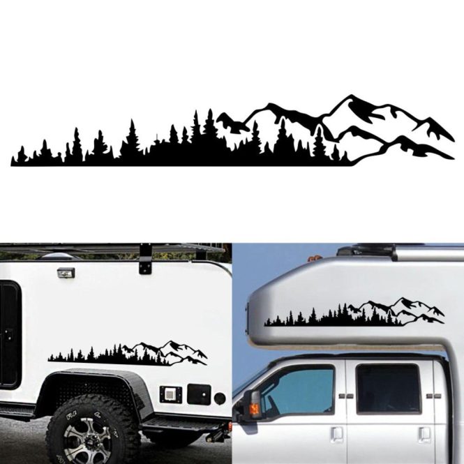 Car Stickers | 1 Pcs Universal Vinyl Trees Mountain Forest Graphic Stickers Car Emblem Graphic Emblem Sticker Body Window Bumper Decals Black Car Decorations Black