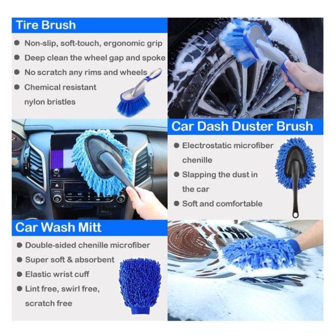 Car Tools | 10PCS Car Wash Cleaning Tools Kit Blue Car Repair & Maintenance Blue