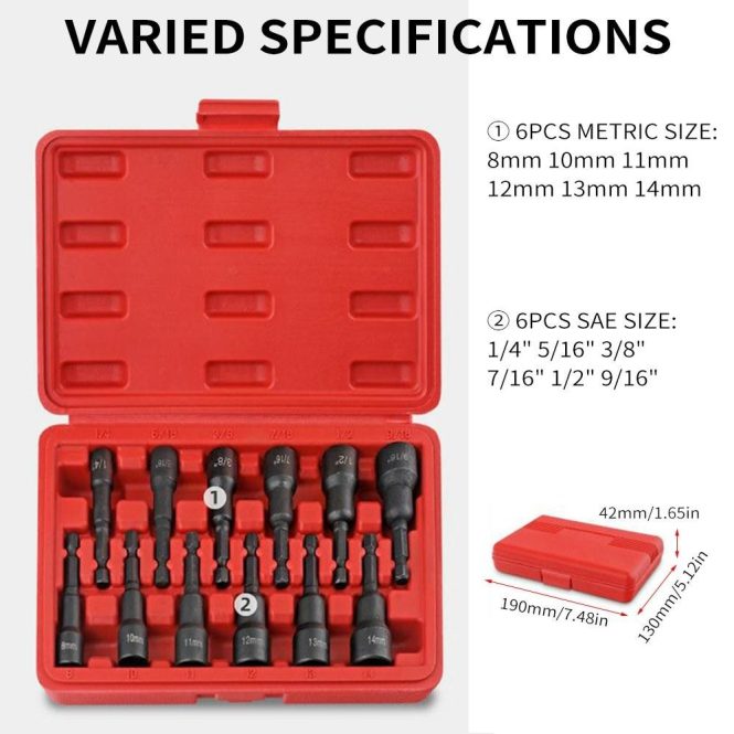 Car Tools | 12-Pack Magnetic Nut Driver Set Red Car Repair & Maintenance Car Tools