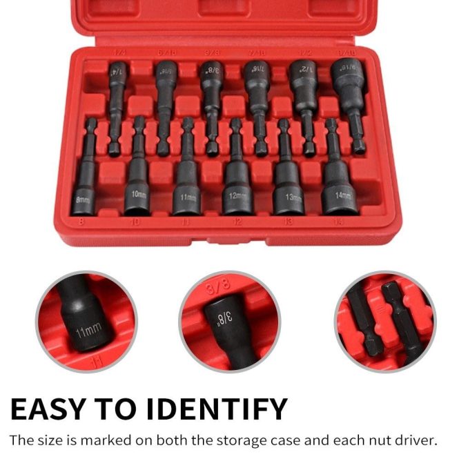 Car Tools | 12-Pack Magnetic Nut Driver Set Red Car Repair & Maintenance Car Tools