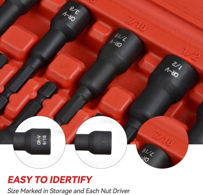 Car Tools | 12-Pack Magnetic Nut Driver Set Red Car Repair & Maintenance Car Tools