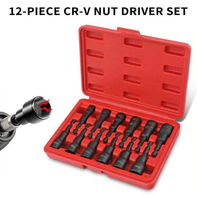 Car Tools | 12-Pack Magnetic Nut Driver Set Red Car Repair & Maintenance Car Tools