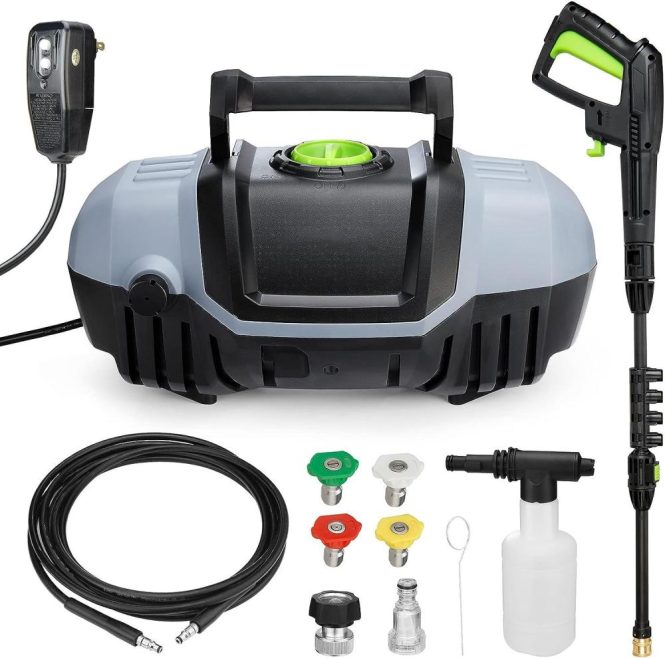 Car Tools | 1300PSI Max 1.8 GPM Power Washer Electric Powered with 16FT Hose,High Pressure Cleaner Machine for Cars Patios Furniture Driveways eu Green Car Repair & Maintenance Car Tools